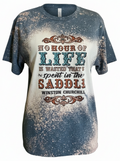 Winston Churchill Saddle Quote Graphic Tee | Bella + Canvas 3001 Deep Heather Teal T-Shirt | Western Equestrian Bleached Top | Horse Lover Gift Boutique Shirt